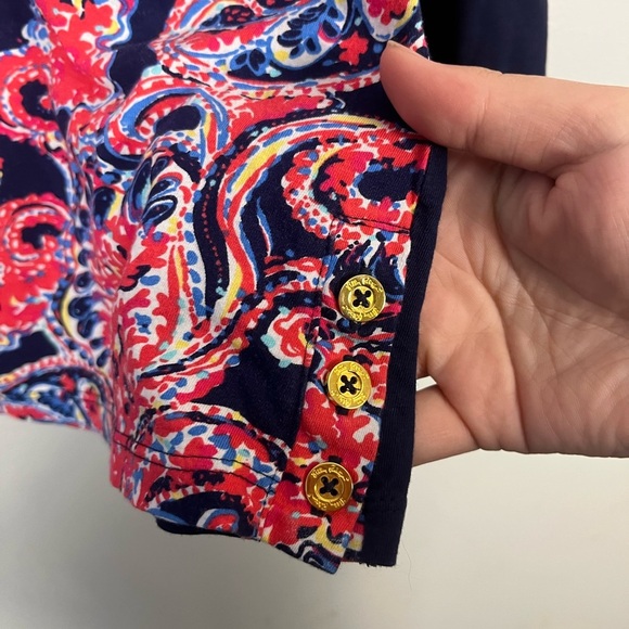 Lilly Pulitzer Halibut Bailey navy colorful cotton long sleeve tee size small - Picture 6 of 8